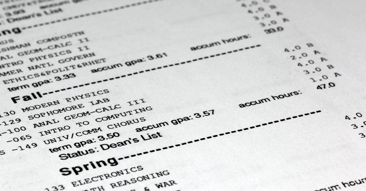 Copy of a high schooler's transcript