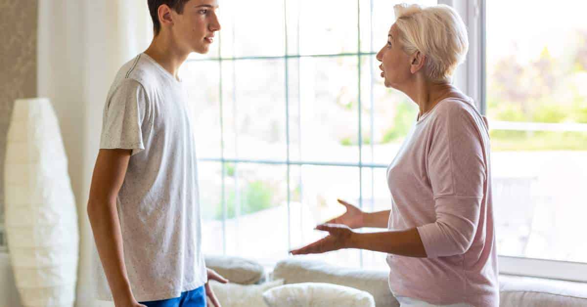 Teen son and middle-aged mother arguing